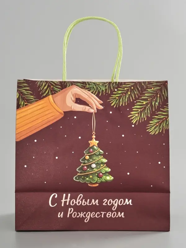 Пакет подарочный крафт &laquo;С Новым годом и рождеством&raquo;, 22&times;22&times;11 см