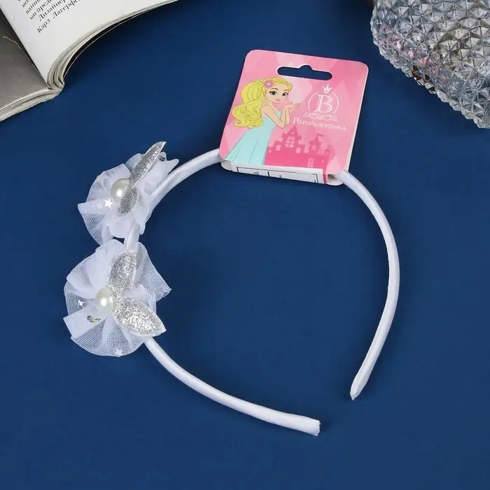 Ободок для волос «Школьница», ушки бусинки, d=5 см, 1 см, белый Ободок для волос «Школьница», ушки бусинки, d=5 см, 1 см, белый