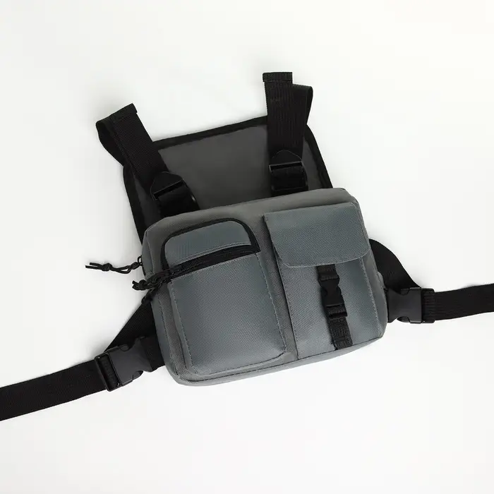 Сумка нагрудная на молнии, 2 наружных кармана, 21×3.5×16 см, серая Сумка нагрудная на молнии, 2 наружных кармана, 21×3.5×16 см, серая