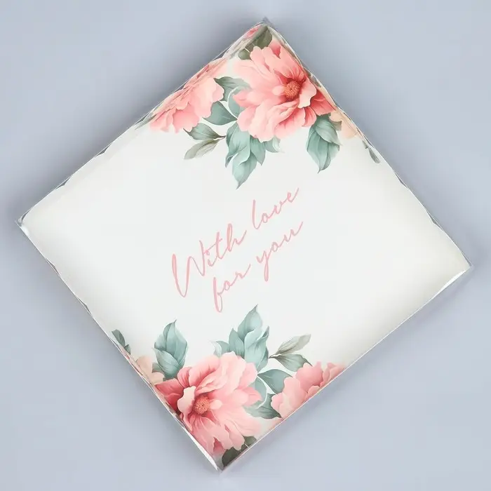 Коробка для печенья, кондитерская упаковка с PVC крышкой, With love for you, 21 х 21 х 3 см