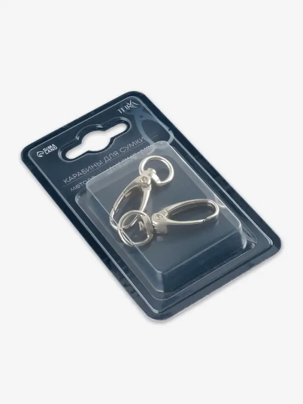 Карабин металлический TEIRA, набор 2 шт.,7.9 г 4.5&times;1.5 см/12&times;2 мм, цвет серебряный