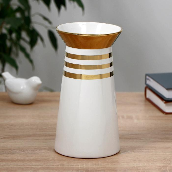 Ваза керамика настольная Ваза керамика настольная "Адель" d отв-6,5 см 10,5х20 см, бело-золотой