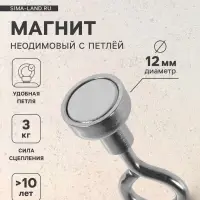 Магнит неодимовый TORSO с петлёй для авто, d=12 мм, сцепление 3 кг