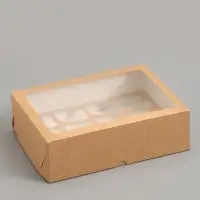 Коробка под 12 капкейков с окном, крафт, 32.5&times;25.5&times;10 см, 5 шт.