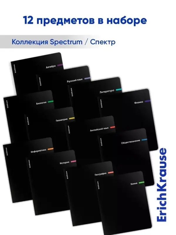 Набор предметных тетрадей ErichKrause Spectrum, 12 предметов, 48 листов, обложка из мелованного картона