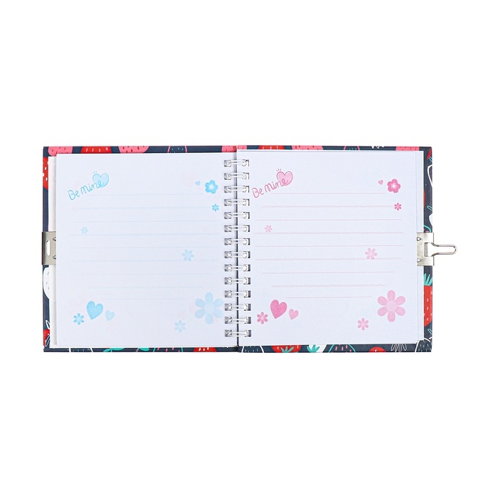 Записная книжка подарочная, 45 листов, линия, на замке, на гребне, Клубника (13х13,5см)