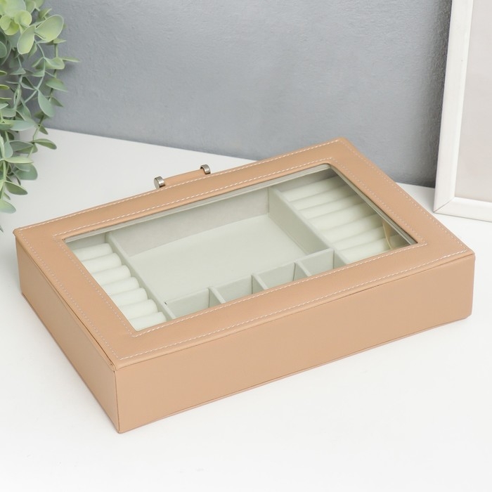 Шкатулка кожзам для украшений  Шкатулка кожзам для украшений "Хэмптонс" бежевая 5,5х27х18 см