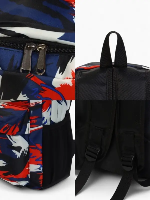 Рюкзак школьный на молнии, с карманами, с принтом, размер 29&times;12&times;42 см, синий/красный