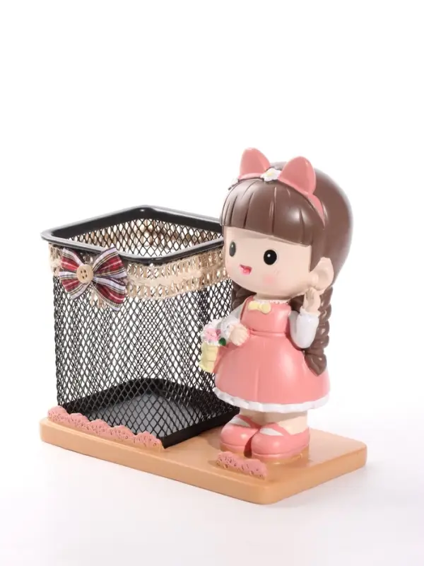Фигура - карандашница&laquo;Девочка с корзинкой&raquo; полистоун, 14.5&times;7.7&times;15.5 см
