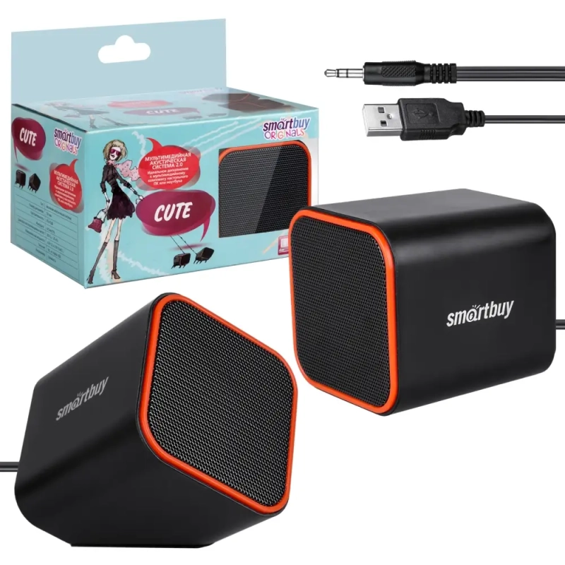 Колонки для компьютера SmartBuy&reg; CUTE, мощность 6Вт, USB, черно-оранжевые