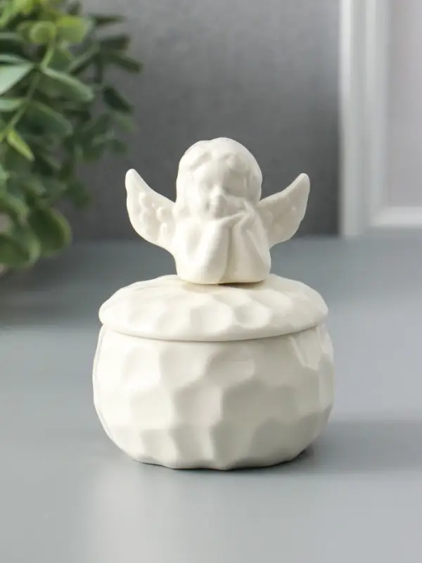 Шкатулка керамика Шкатулка керамика "Ангелочек" белая 8х8х10,5 см