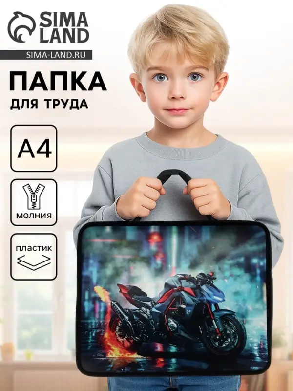 Папка для труда, А4, пластиковая, 33&times;26&times;7.5 см &laquo;Мотоцикл&raquo;
