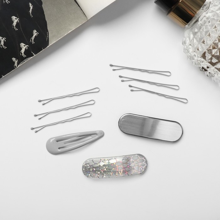 Невидимка для волос  Невидимка для волос "Атлас" (набор 9 шт) 5 см, серебро