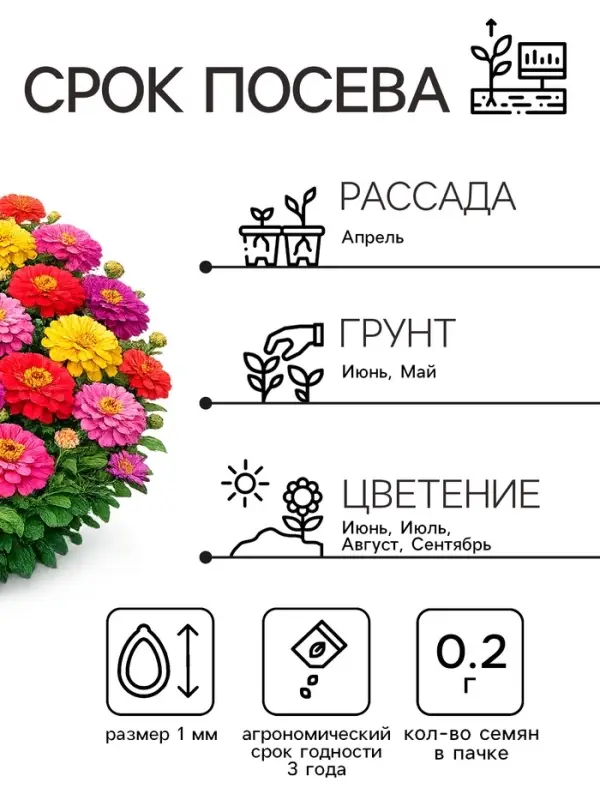 Семена цветов Цинния &laquo;Калифорнийские гиганты&raquo;, смесь, 0.2 г, &laquo;Рецепты дедушки Никиты&raquo;