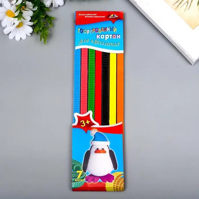 Цветной гофрокартон д/квиллинга  "Пингвин" (набор 7 шт) 7 цветов