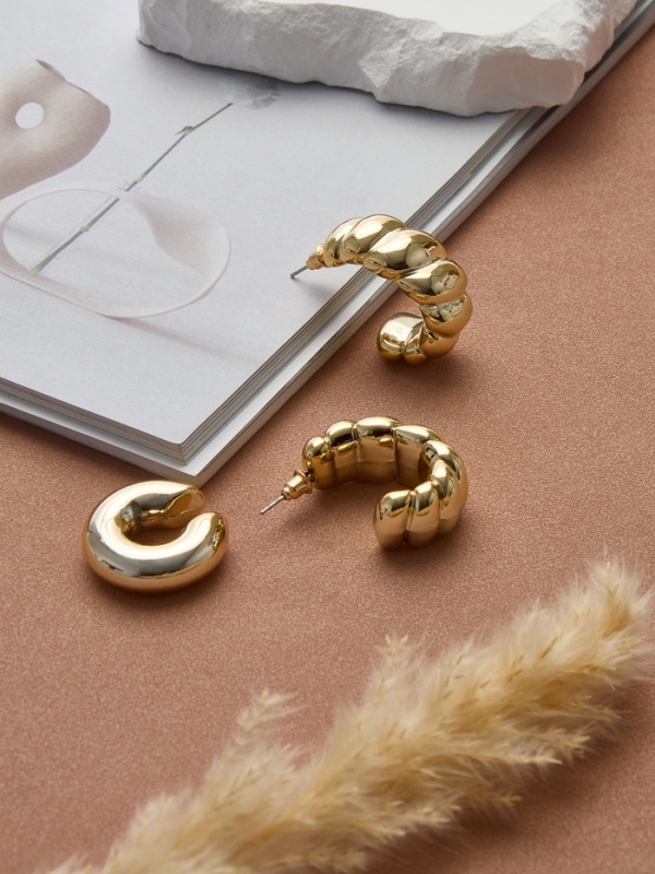 Набор серьги и каффы 3 шт. «Косичка» бублик, цвет золото