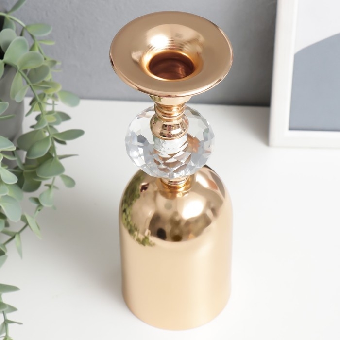 Подсвечник металл, акрил на 1 свечу Подсвечник металл, акрил на 1 свечу "Перевёрнутый бокал с кристаллом" золото 24х7,5х7,5 см