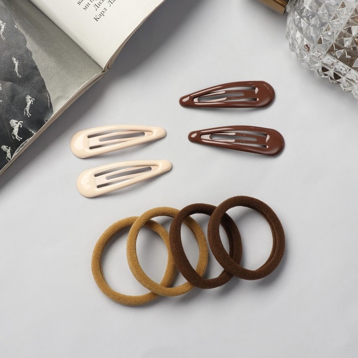 Набор для волос Набор для волос "Мира" (4 невидимки-5 см,8 резинок-3,5 см) кофейный