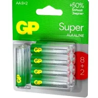 Батарейка алкалиновая GP Super, AA, LR6-10BL, 1.5 В, 8+2 шт.