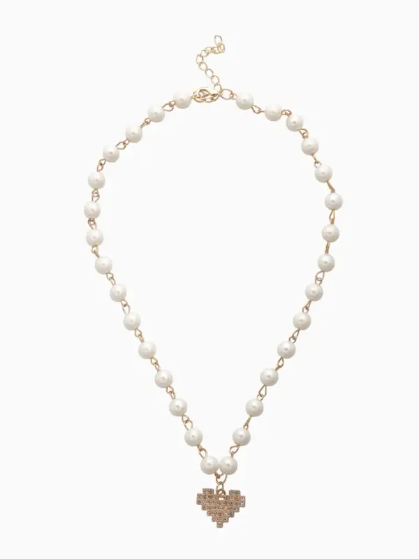 Колье с жемчугом &laquo;Сердце&raquo;, квадратное, шар №6, белое в золоте, L=40 см