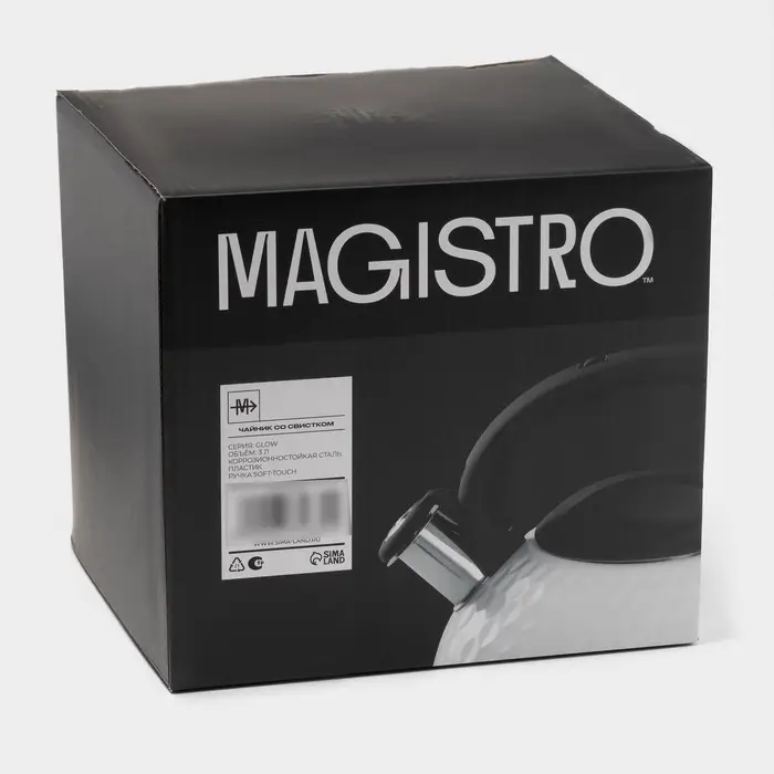 Чайник Magistro Glow, 3 л, со свистком, ручка софт тач, индукция, нержавеющая сталь, белый Чайник Magistro Glow, 3 л, со свистком, ручка софт тач, индукция, нержавеющая сталь, белый
