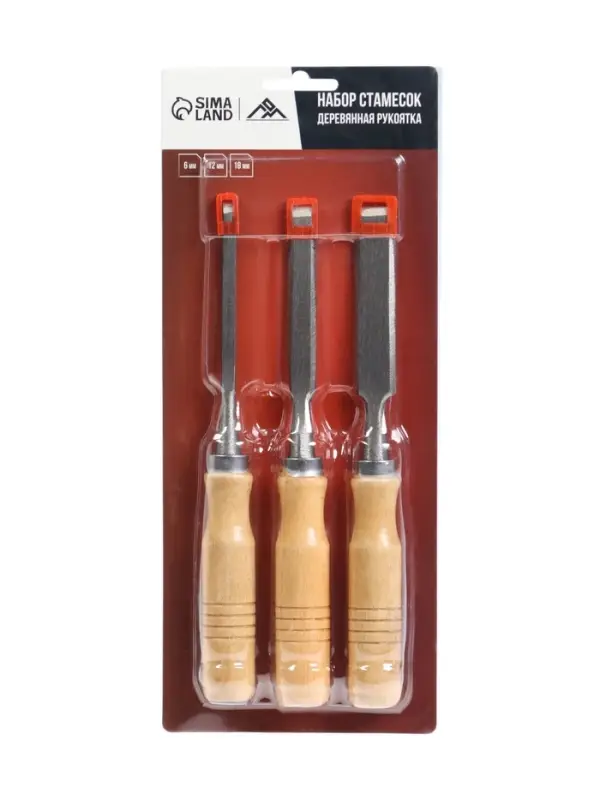 Набор стамесок ЛОМ, деревянная рукоятка, 6-12-18 мм