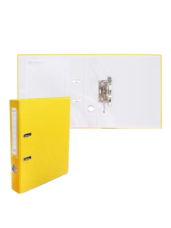 Папка-регистратор А4, 50 мм, ПВХ, тиснение &laquo;лен&raquo;, металлическая окантовка, карман на корешок, собранная, желтая