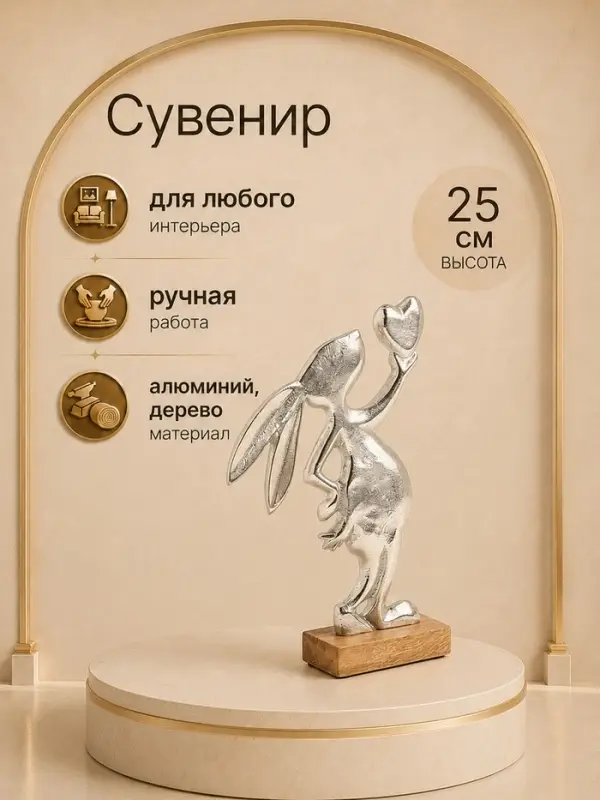 Сувенир &laquo;Заяц с сердечком&raquo;, 18&times;5&times;25 см, алюминий, дерево