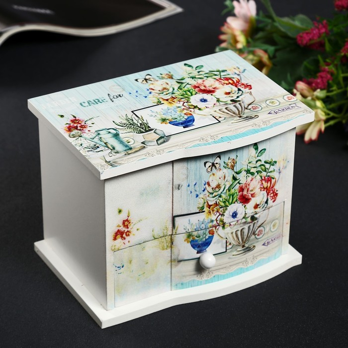 Шкатулка дерево комод 1 ящик музыкальная  Шкатулка дерево комод 1 ящик музыкальная "Букет в античной вазе" 11х14,7х10,6 см