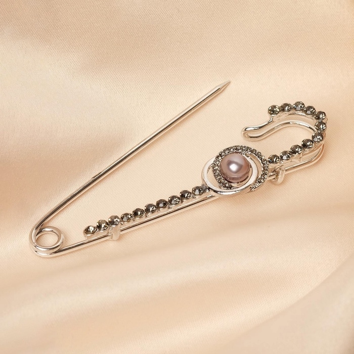 Булавка «Классика» овалы с жемчужиной, 7,5 см, цвет серый в серебре Булавка «Классика» овалы с жемчужиной, 7,5 см, цвет серый в серебре