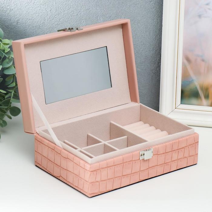 Шкатулка кожзам для украшений  Шкатулка кожзам для украшений "Розовый питон" комбинированная 7,5х14х20 см