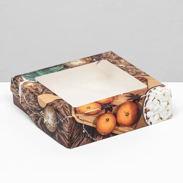 Коробка подарочная новогодняя складная с окном «Фрукты», 15×15×4 см Коробка подарочная новогодняя складная с окном «Фрукты», 15×15×4 см
