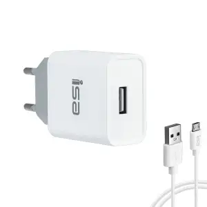 Сетевое зарядное устройство с кабелем USB на MicroUSB + 2.4A HS26 ISA белое