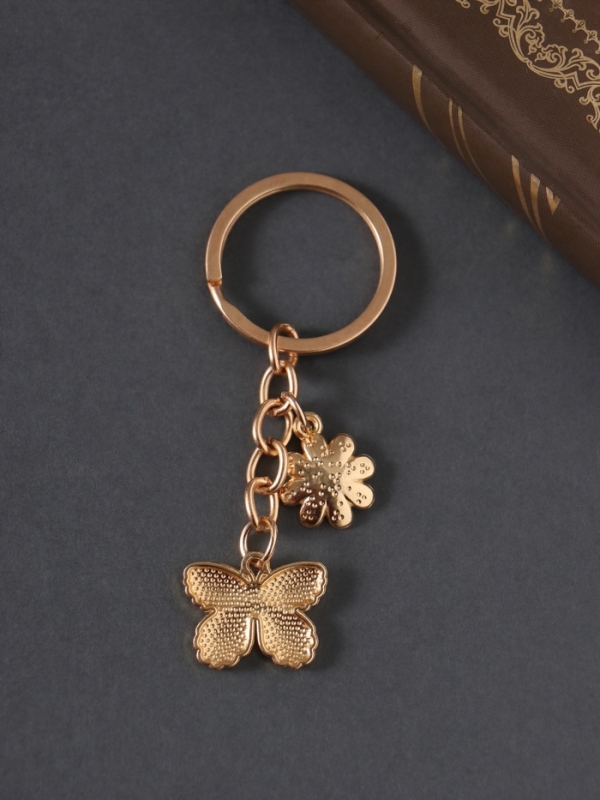Брелок металл, эмаль "Бабочка и цветок" 9 см
