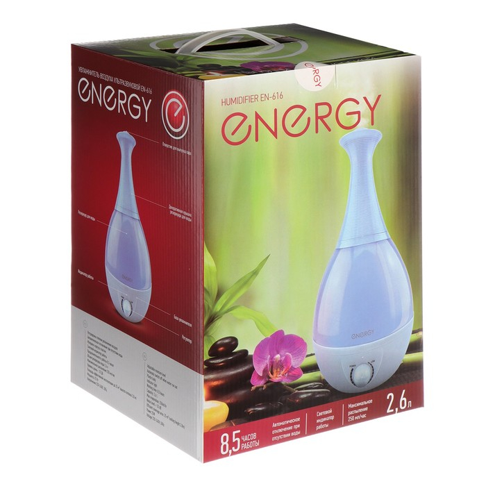 Увлажнитель воздуха ENERGY EN-616, ультразвуковой, 25 Вт, 2.6 л, 25 м2, голубой Увлажнитель воздуха ENERGY EN-616, ультразвуковой, 25 Вт, 2.6 л, 25 м2, голубой