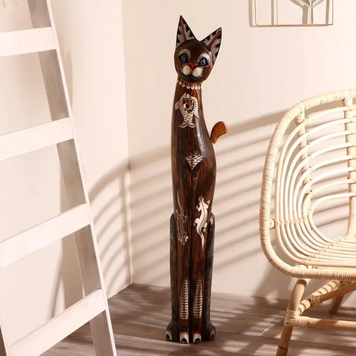 Сувенир дерево "Кошка морская с рыбкой и ящерками" 100х16х7 см