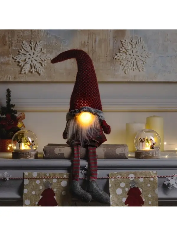 Светодиодная фигура &laquo;Гном в красном колпаке&raquo; 13&times;58&times;8 см, текстиль, от батареек AG10&times;3, свечение тёплое белое