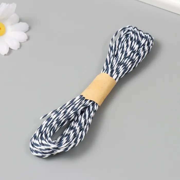 Пряжа 100% целлюлоза "Softino Raffia Color Melange" кручёная, бело-синяя 10м