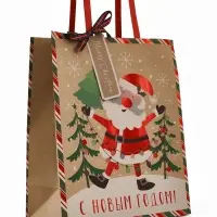 Пакеты подарочные, крафт, набор 3 шт. &laquo;Новогодний&raquo; 26&times;30&times;9 см