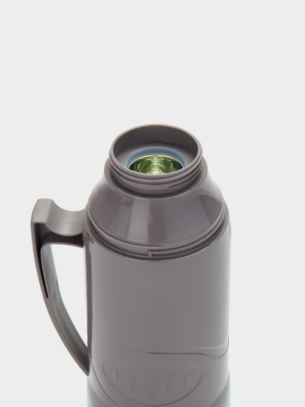 Термос 1 л, со стеклянной колбой, 11х31см, голубой