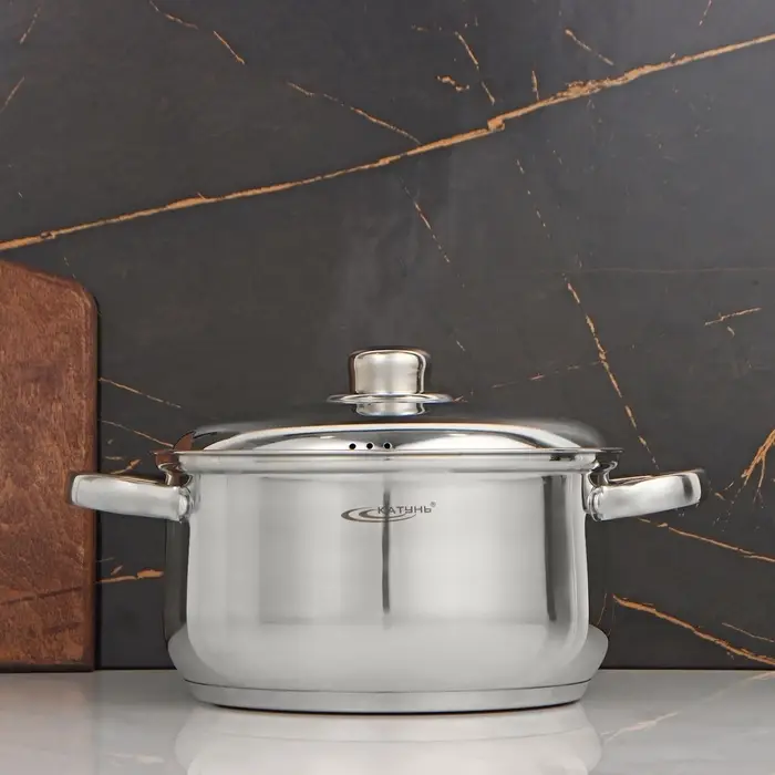 Кастрюля Катунь &laquo;Гретта&raquo;, 4.5 л, d=22 см, с крышкой, капсульное дно, индукция, нержавеющая сталь, AISI - 201, хромированная