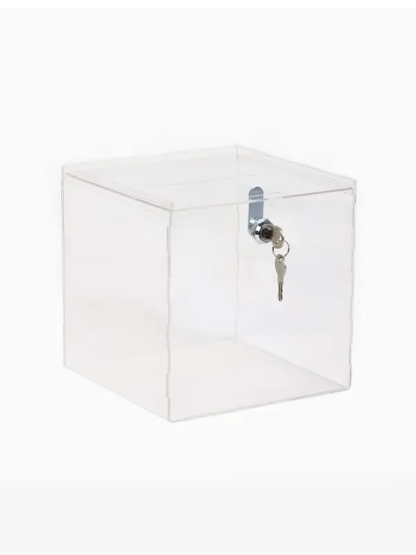 Ящик для сбора денег с врезным замком, отверстие 100&times;4 мм, оргстекло 2 мм, 20&times;20&times;20 см