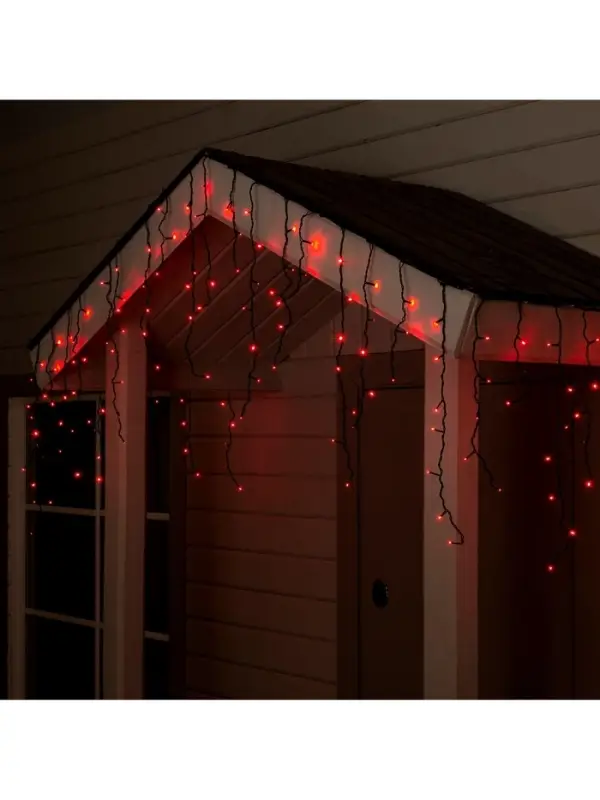 Гирлянда &laquo;Бахрома&raquo; 4&times;0.6 м, IP44, тёмная нить, 180 LED, свечение красное, 8 режимов, 220 В