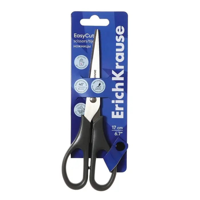Ножницы 17 см ErichKrause "EasyCut", двойная заточка, микс, европодвес