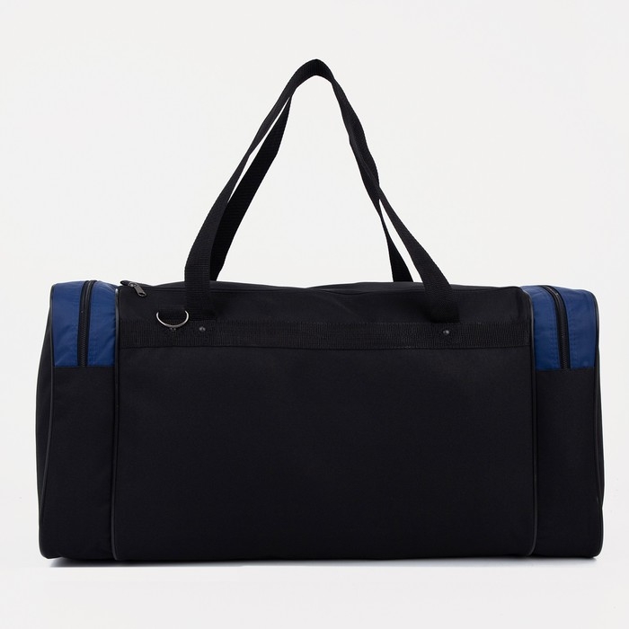 Сумка дорожная на молнии, 3 наружных кармана, длинный ремень, цвет чёрный/синий Сумка дорожная на молнии, 3 наружных кармана, длинный ремень, цвет чёрный/синий