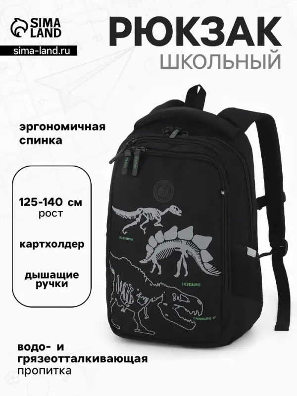 Рюкзак школьный для мальчика, с картхолдером, 40&times;18&times;30 см, чёрный