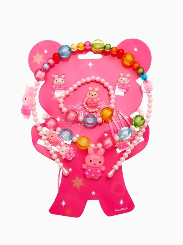 Набор детских украшений Выбражулька &laquo;Зайчики&raquo;, 9 предметов: ободок, 2 резинки, 2 заколки, клипсы, кулон, браслет, кольцо, МИКС