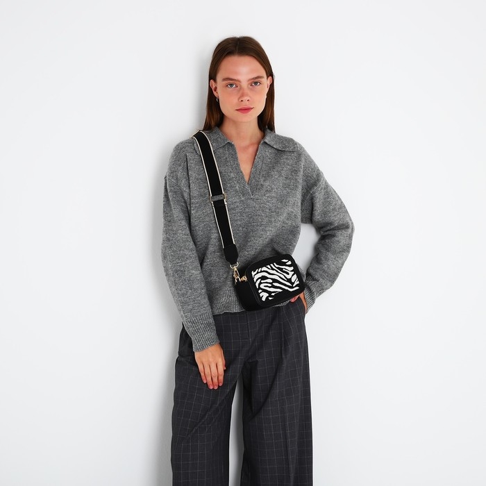 Сумка кросс-боди на молнии, цвет чёрный/белый Сумка кросс-боди на молнии, цвет чёрный/белый