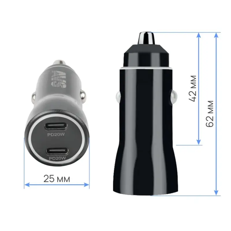 USB автомобильное зарядное устройство AVS 2 порта UC-740 (PD Type C 40W)