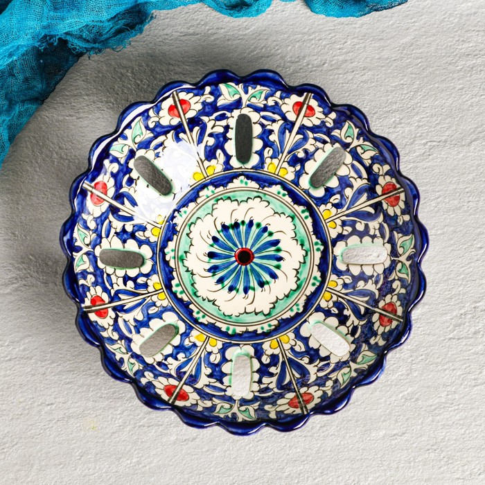 Фруктовница Риштанская Керамика  Фруктовница Риштанская Керамика "Узоры", 23 см, синяя